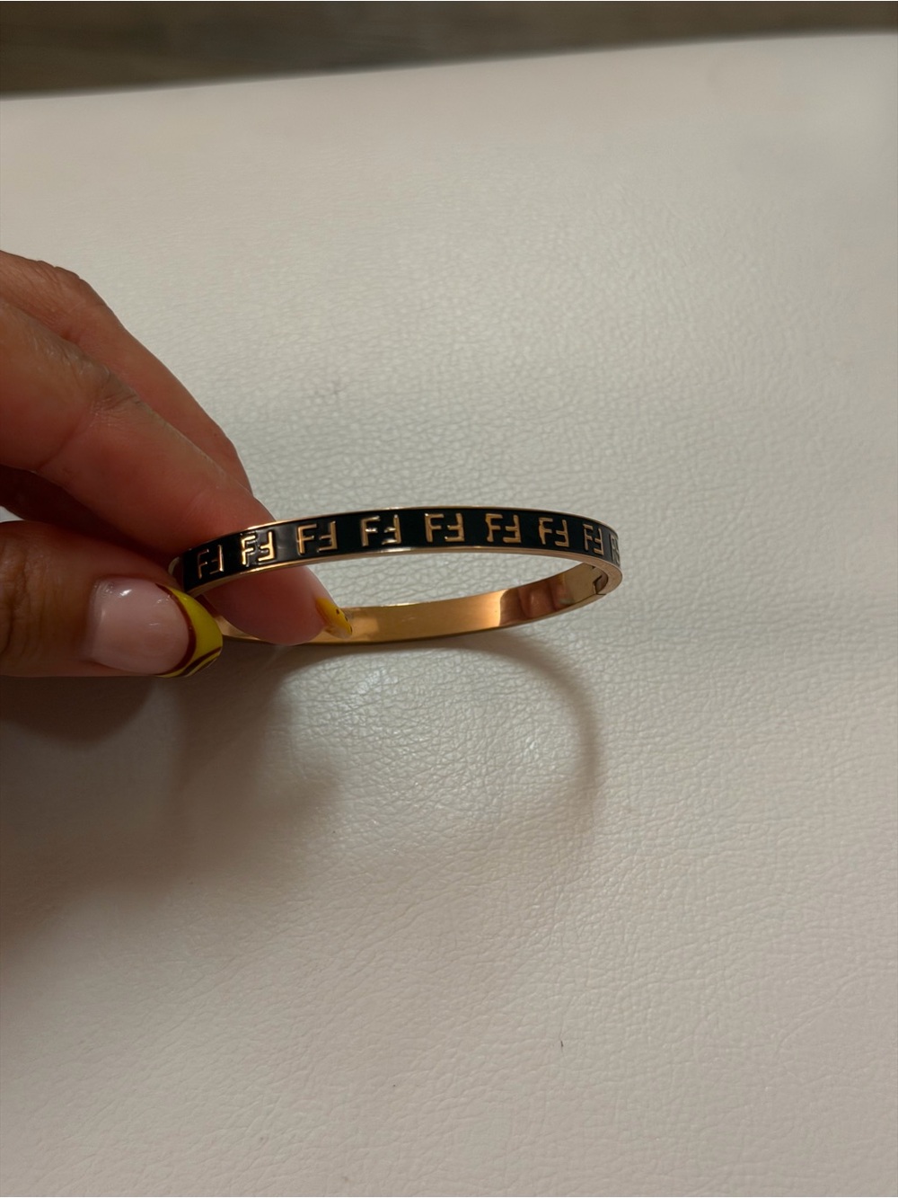 F Black Enamel Logo Bangle Bracelet - rose Gold Tone